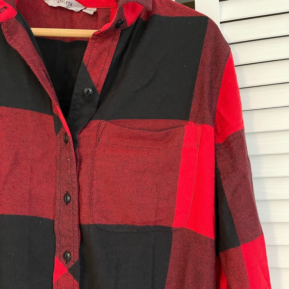 Athleta Trail to Town Red Buffalo Plaid Shirt Dress